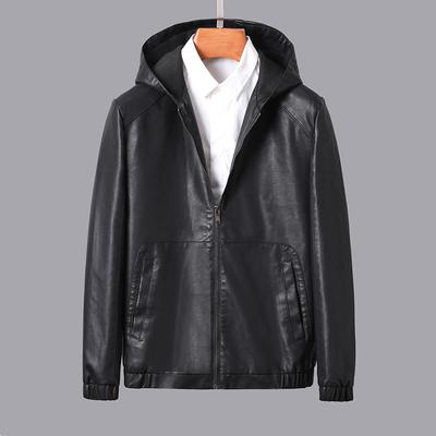 Leather Jacket Men Korean Style Slim Trend Hooded Leather Jacket Handsome Motorcycle Casual Jacket