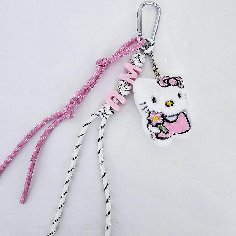 Cute Kt Cat Plush Keychain Creative Cartoon Stuffed Doll Woven Rope Keyring Bag Pendant Schoolbag Hanging Decoration Couple Gift