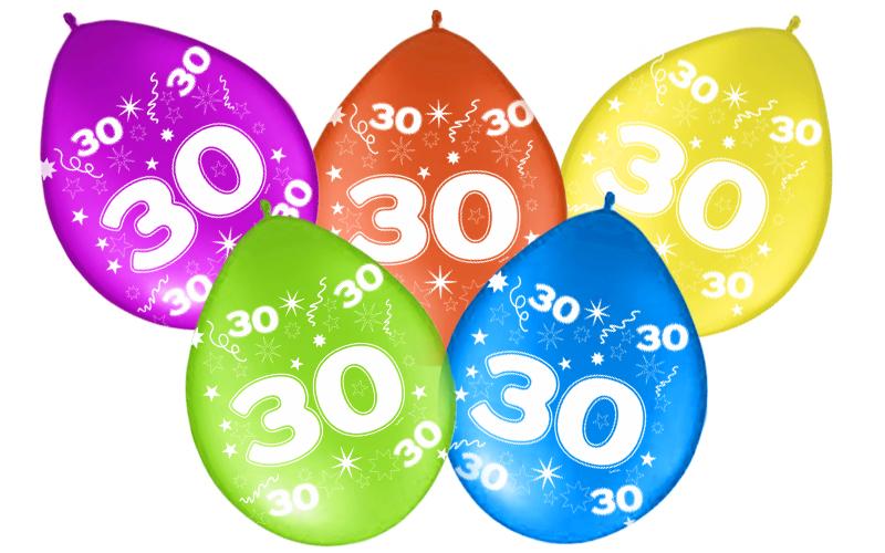 Balony Odwrotny Nadruk Cyfra 30 Trzydziestka, 5Szt