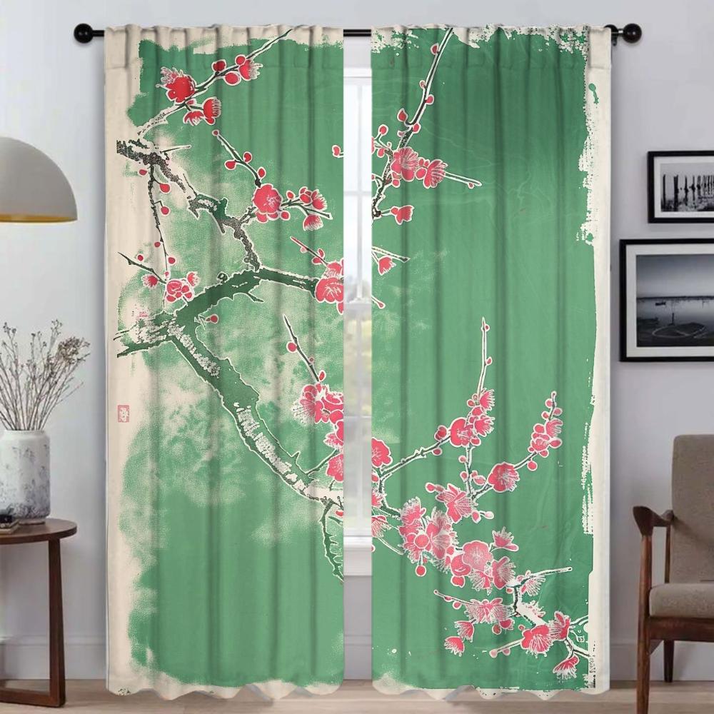 Blossom Branches Extend Curtains for Living Room Curtain Partition Tulle for Bedroom Halloween Decoration Curtains 2 Pieces Home