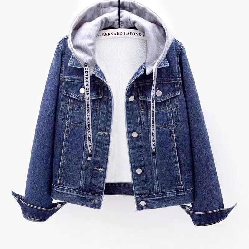 Denim Jacket Women's Fleece Thickened Autumn and Winter New Versatile Loose Thickened Cotton Clothes
