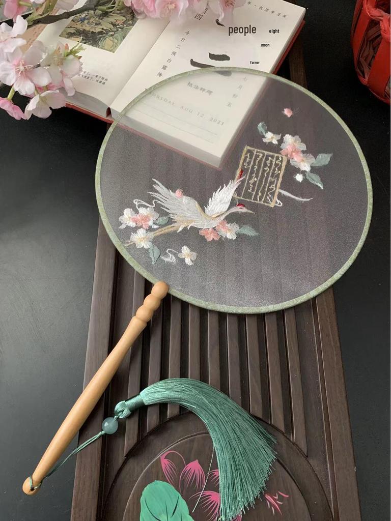 Ancient Style Chinese Embroidered Round Fan for Hanfu and Cheongsam