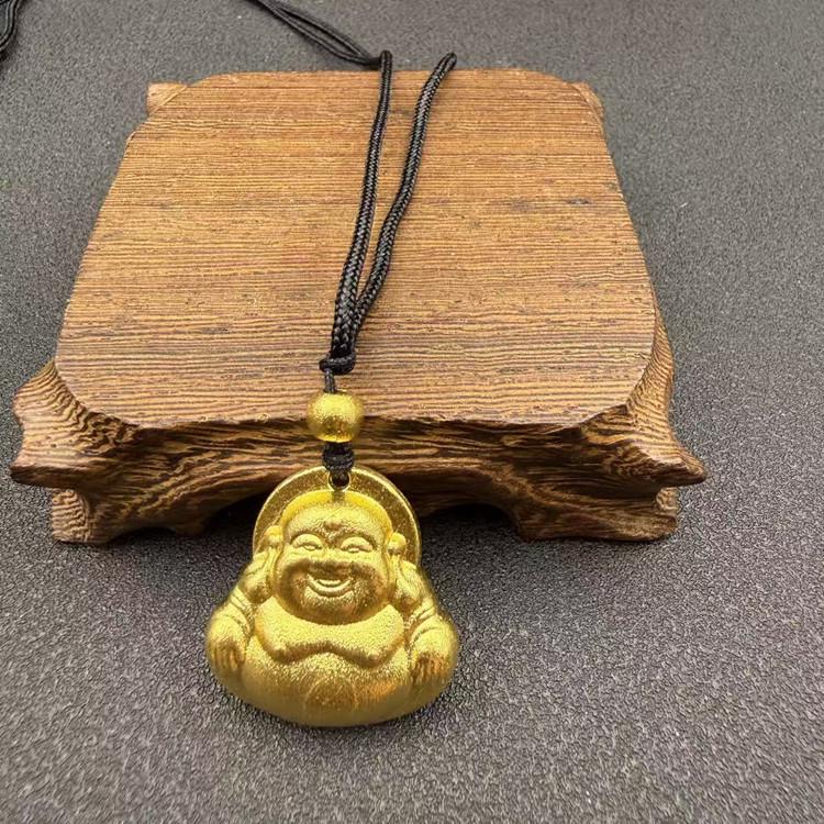 Vietnam Gold-Plated Flame Guanyin Buddha Necklace with Dragon Pixiu and Peace Pendant