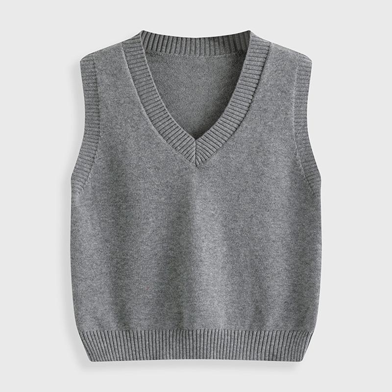 Autumn/Winter Children's Cotton Knit V-Neck Sweater Vest - College Style, Solid Color