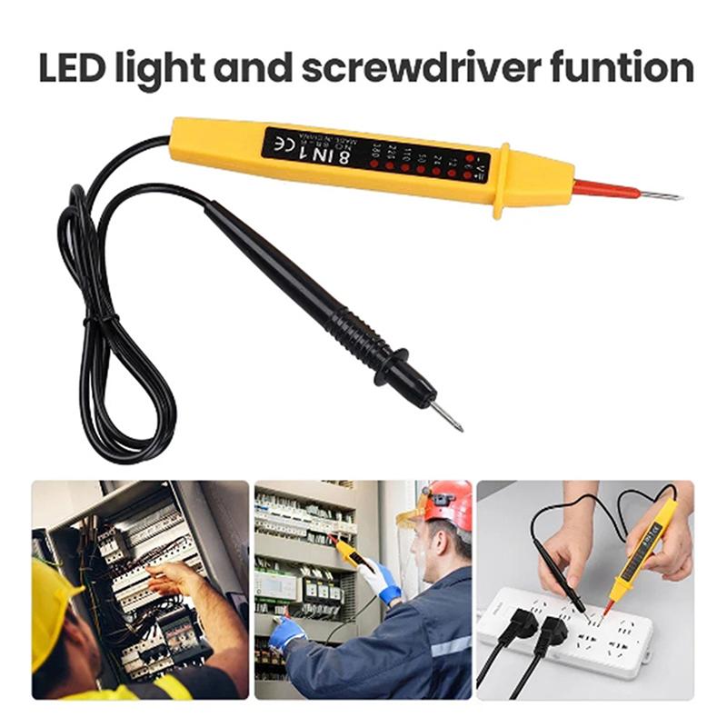 8-in-1-Tester, Spannung, Wechselstrom, Gleichstrom, 6–500 V, Auto-Elektrostift, Stromkreisdetektor-Tester für die Inspektion von Hausverkabelungen, Elektrogeräte