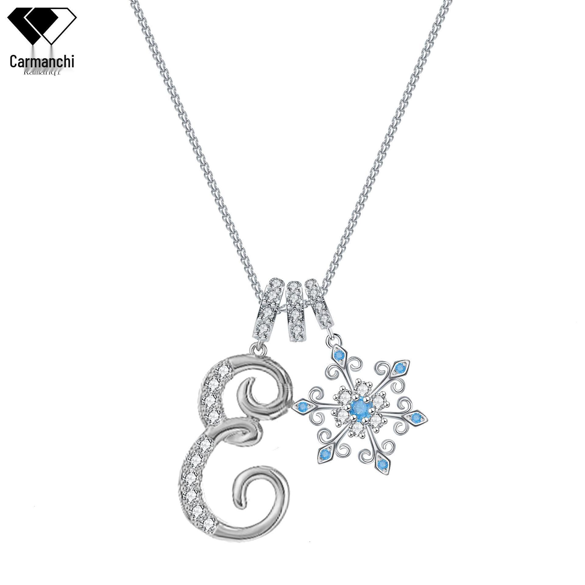 

Mulaio Dopamine Girl Blue Snowflake Pendant: 26 Letter Christmas Necklace Gift