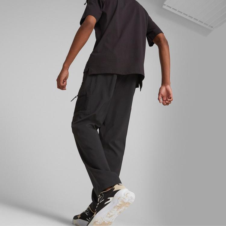 Puma Solid Color Lace-Up Loose Casual Pants Men Bottoms Black 675582-01