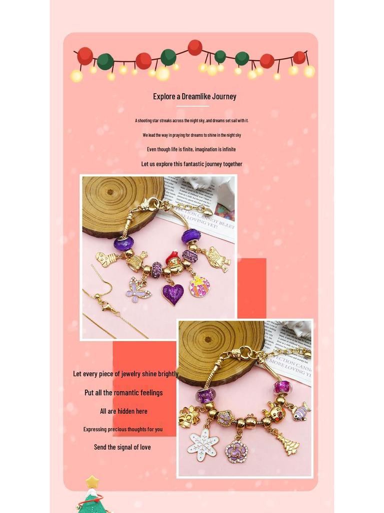 Contagem Regressiva para o Natal: Caixa de Presente Roxa com Calendário de Pulseira de Contas Douradas/Prateadas DIY