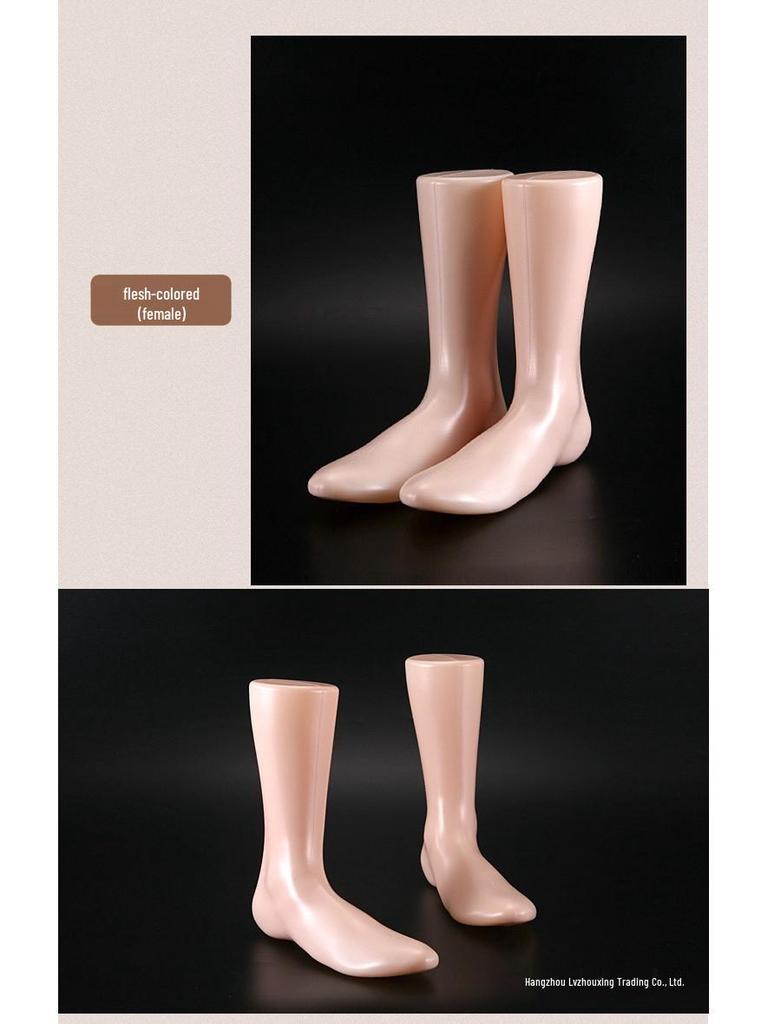 Black Plastic Foot Mannequin Model for Displaying Socks and Shoes - Male & Female Style, Flat-Bottomed, Ideal for Retail and Fashion Showcases.