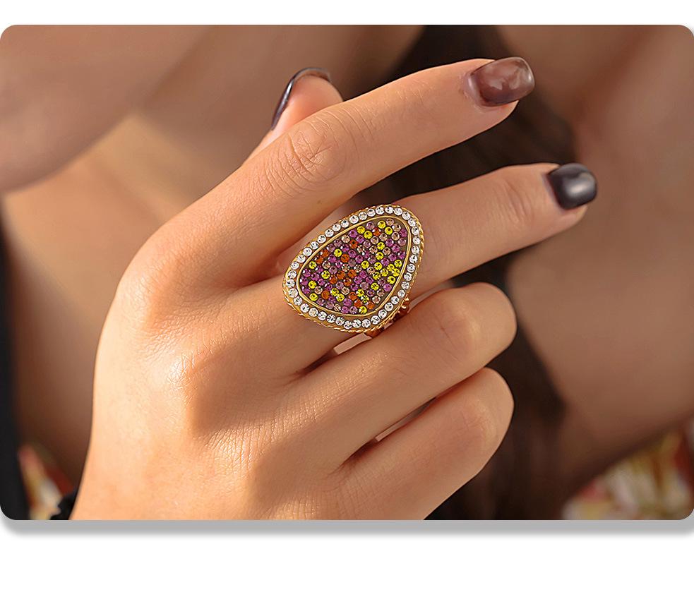European-American Water Drop Braided Ring, Colored Diamond, 18k Gold PVD-Plated Titanium Steel Fashion Jewelry