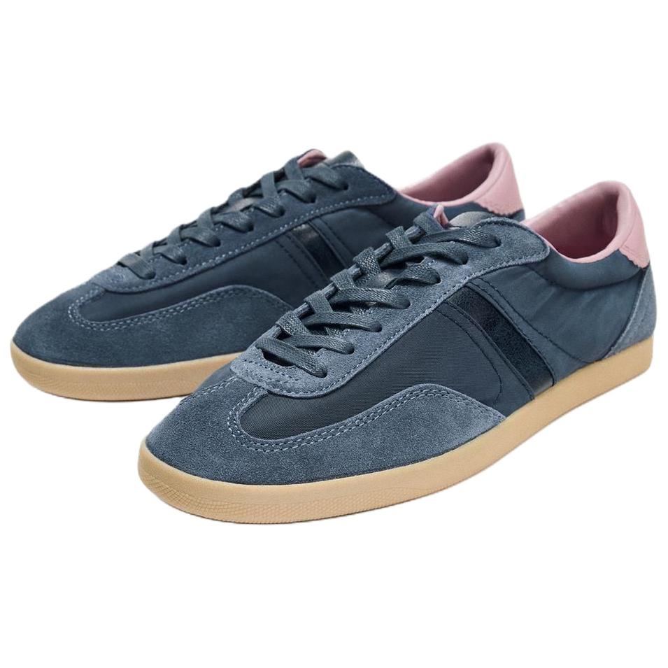 Zara Leather Round Toe Versatile Low Top Sneakers Women Sneakers Blue 5402610400