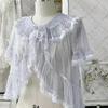 Sommer Japanisch Elegant Vintage Lolita Bluse Damen Gothic Retro Rüschen Hasenohr Kurzes Hemd Kawaii Süß Chiffon Dünne Oberteile