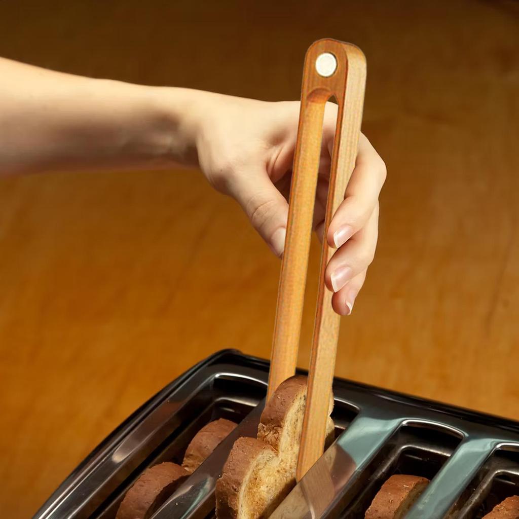 Food Tongs Kitchen Tongs for Serving with Magnets 2 Pieces Wooden Tweezers Grilling Accessories for Cooking Camping Buffet