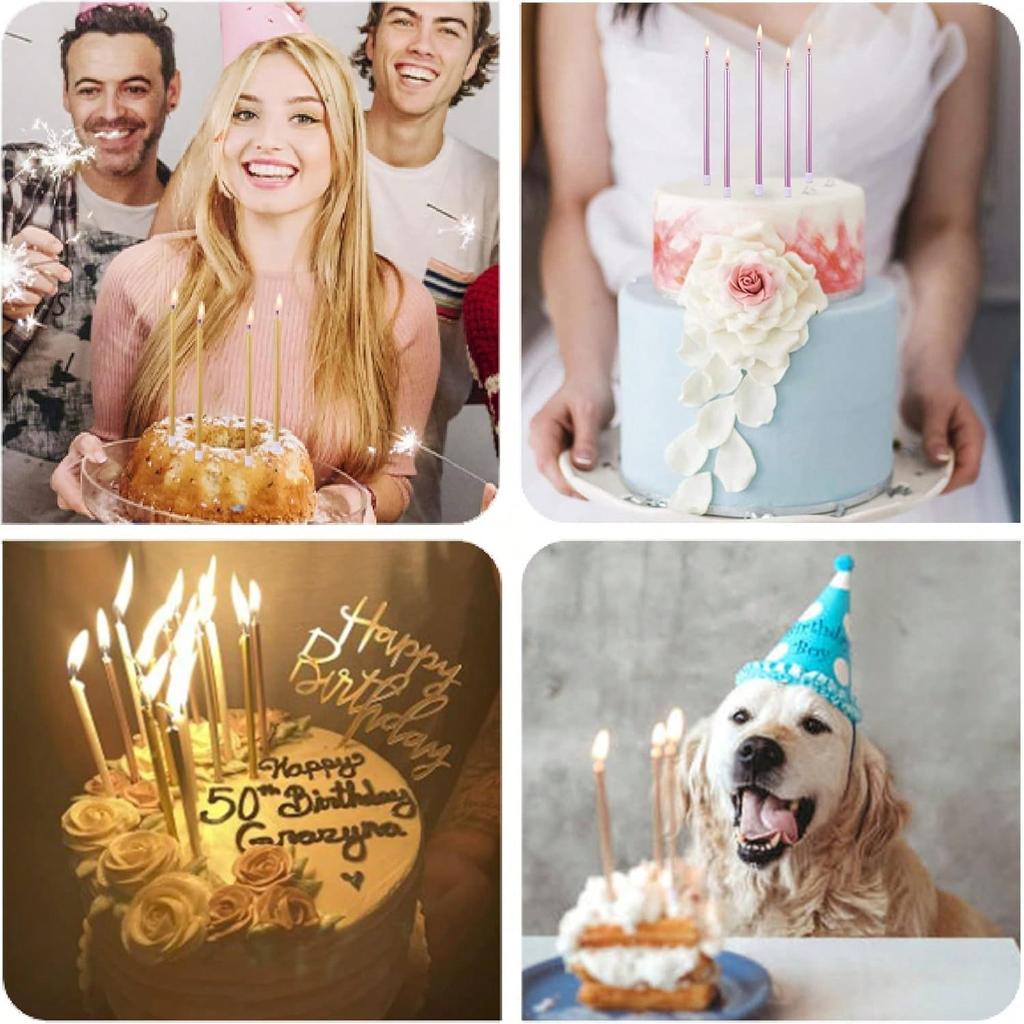6PCS/1Box Thin Long Birthday Cake Candle Halloween Creative Slender Pencil Style Birthday Candle Christmas Party Cake Decoration