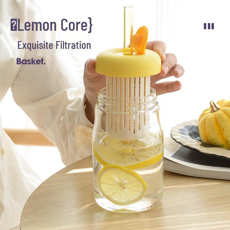 OLOEY Glass Straw Water Bottle with Handle and Lid