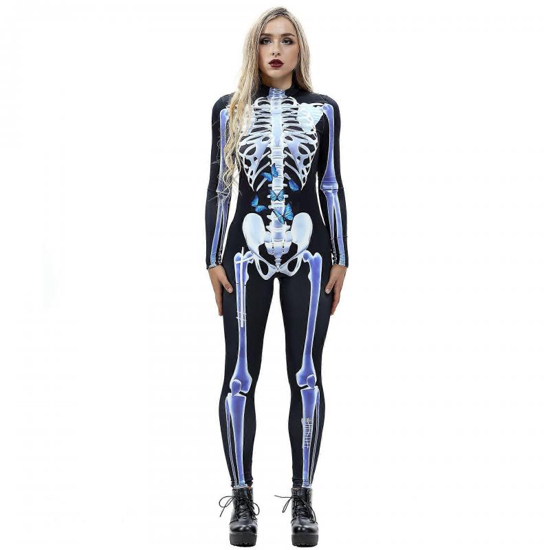 Halloween Skeleton Digital Print Jumpsuit Street Style Cosplay Outfit,Unisex