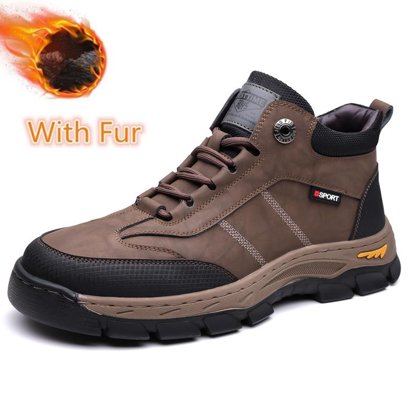 Fashion 2025 New Anti Slip Outdoor Hiking Boots for Men Men's Lace Up Boots Winter Warm Fur Lined Casual Shoes High Top Ankle Boots