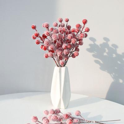 20 Stück Künstlicher Schnee Roter Beeren Pick Zweig Weihnachten Stechpalmenbeeren Stiel Falsche Pflanzen Zweig Weihnachtsfeiertag Hochzeitsfeier Heimdekoration