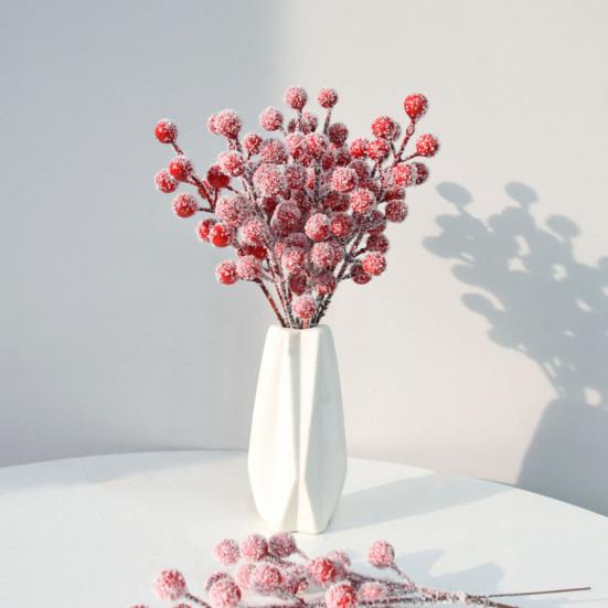 20Pcs Artificial Snow Red Berry Pick Branch Christmas Holly Berries Stem Faux