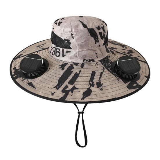 Cappello a tesa larga con doppia ventola, Cappello parasole ricaricabile solare e USB con batteria grande, Cappello ventilato estivo da esterno per Pesca Escursionismo Giardinaggio