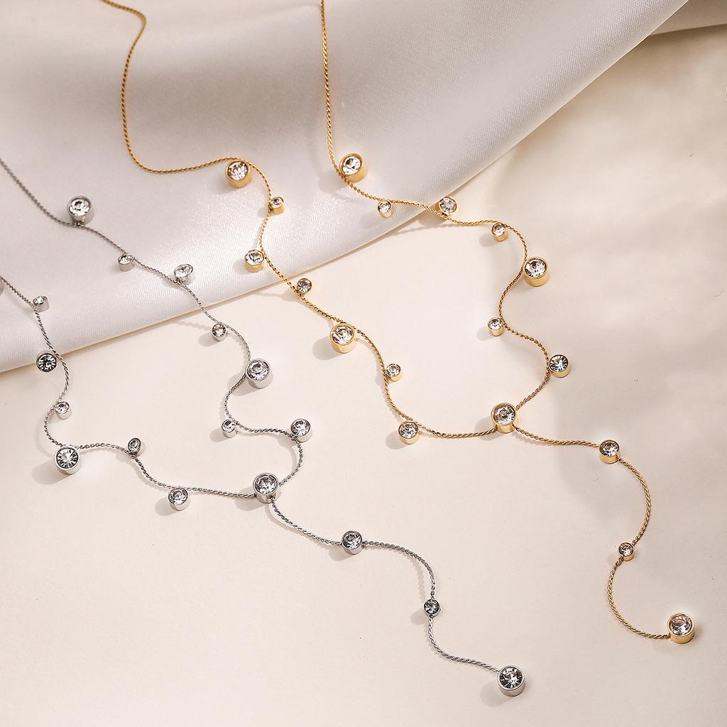 Tassel Advanced Long Necklace for Women Gold Plated Inlay Diamond Necklaces Fashionable Light Luxury Stainless Steel Jewelry
