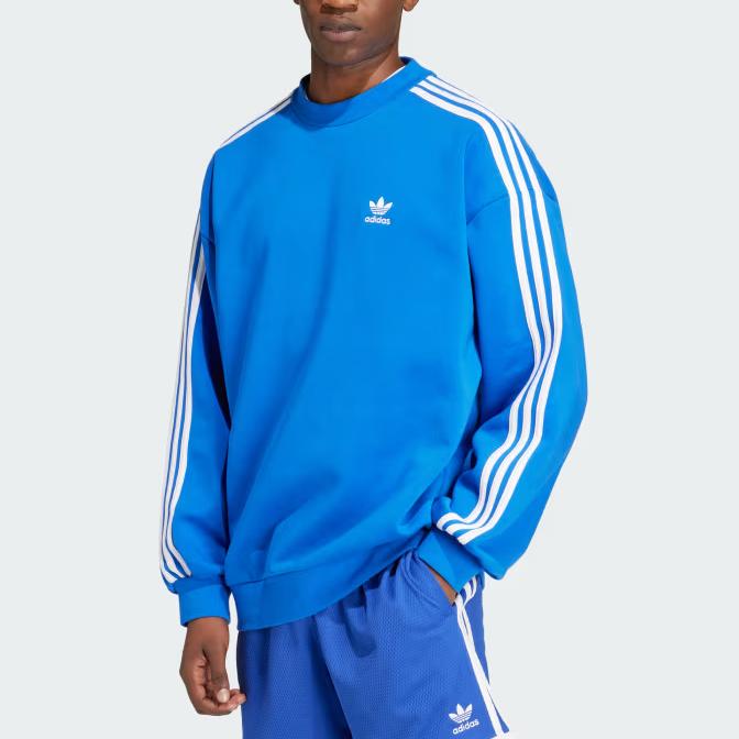 Adidas Originals Adicolor Brand Logo Embroidered Color Block Striped Comfortable Simple American Sweatshirt Men sweatshirt Blue IZ2479
