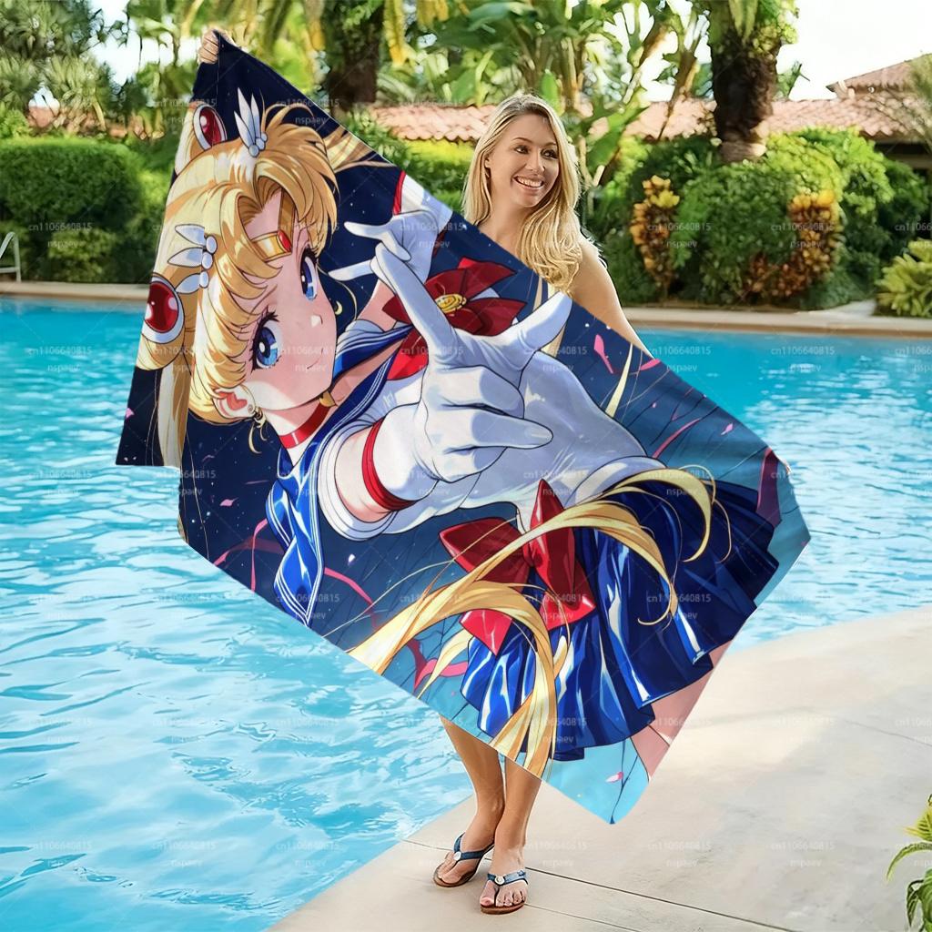 Sailor Moon Usagi Tsukino Beach Towel, Anime Super Soft Quick-Dry Bath Towel