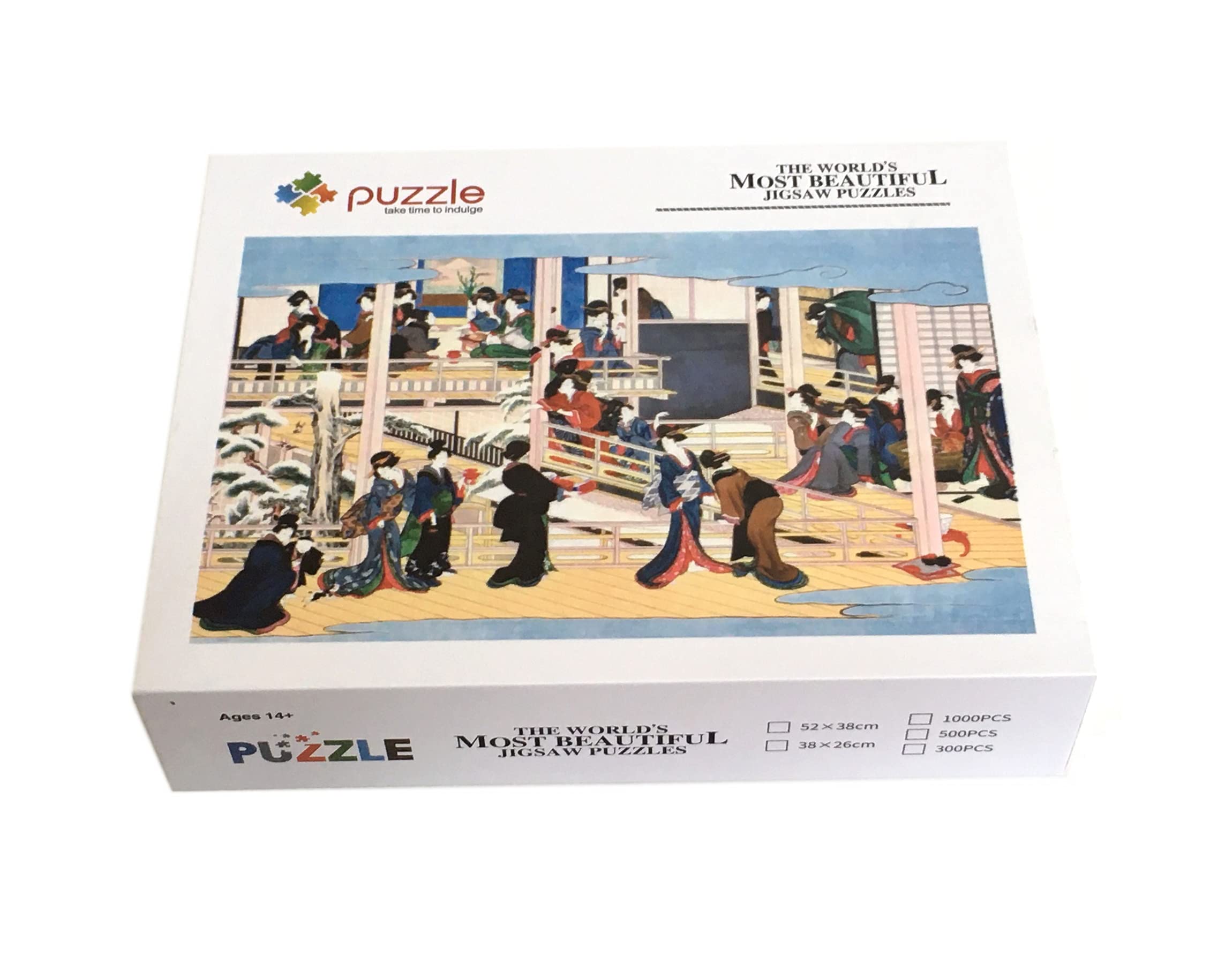 

1000-piece jigsaw puzzle featuring Ukiyo-e prints, including miniature pieces, finished size 38 x 26 cm, featuring Kitagawa Utamaro s Snow in Fukagawa