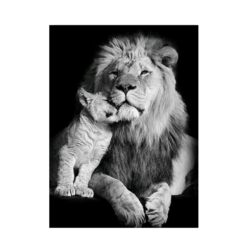 Black White Animals Lions Oil Painting Modern Canvas Posters and Prints Wall Art Picture for Living Room Cuadros Home Decoration