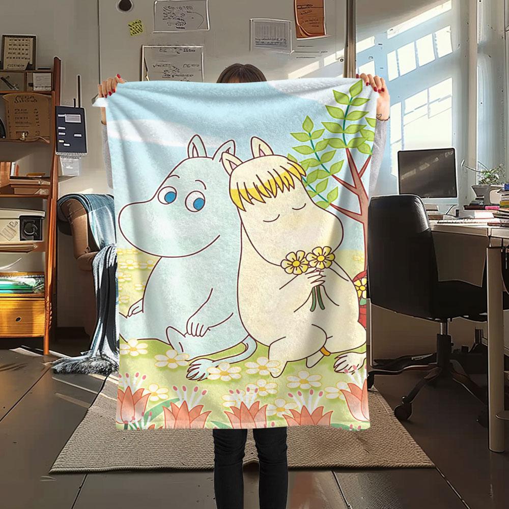 Moomin Printed Flannel Blanket, soft throw for bedroom sofa, washable, fan merchandise, great gift.