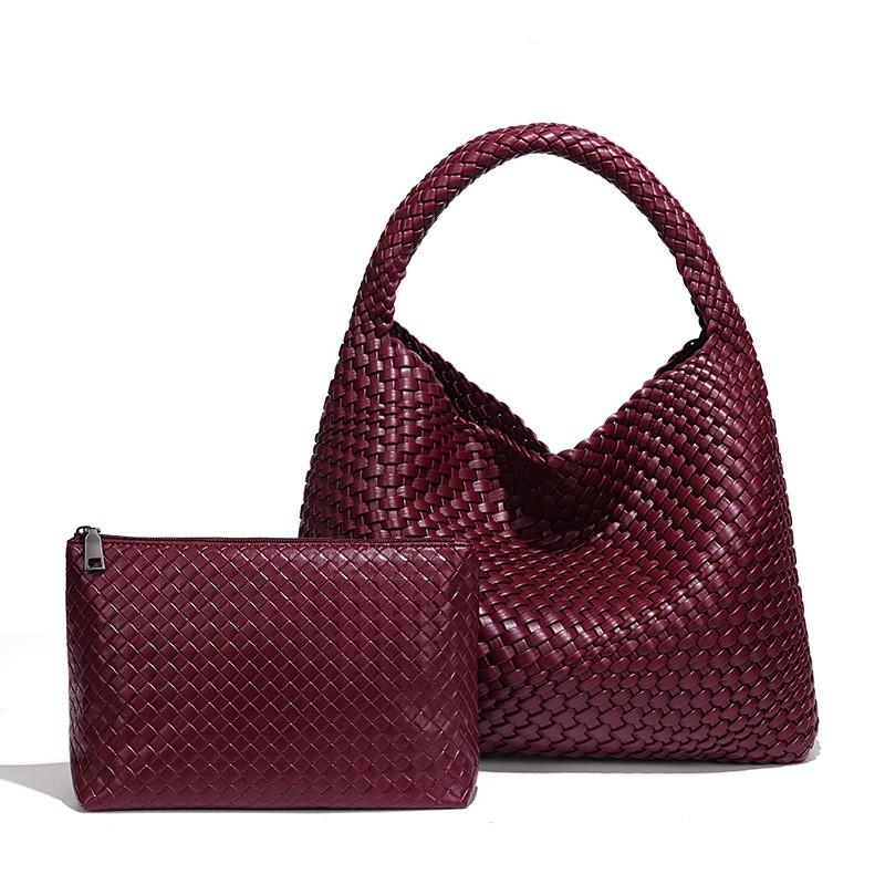 Women Woven Vegan Leather Tote Bag