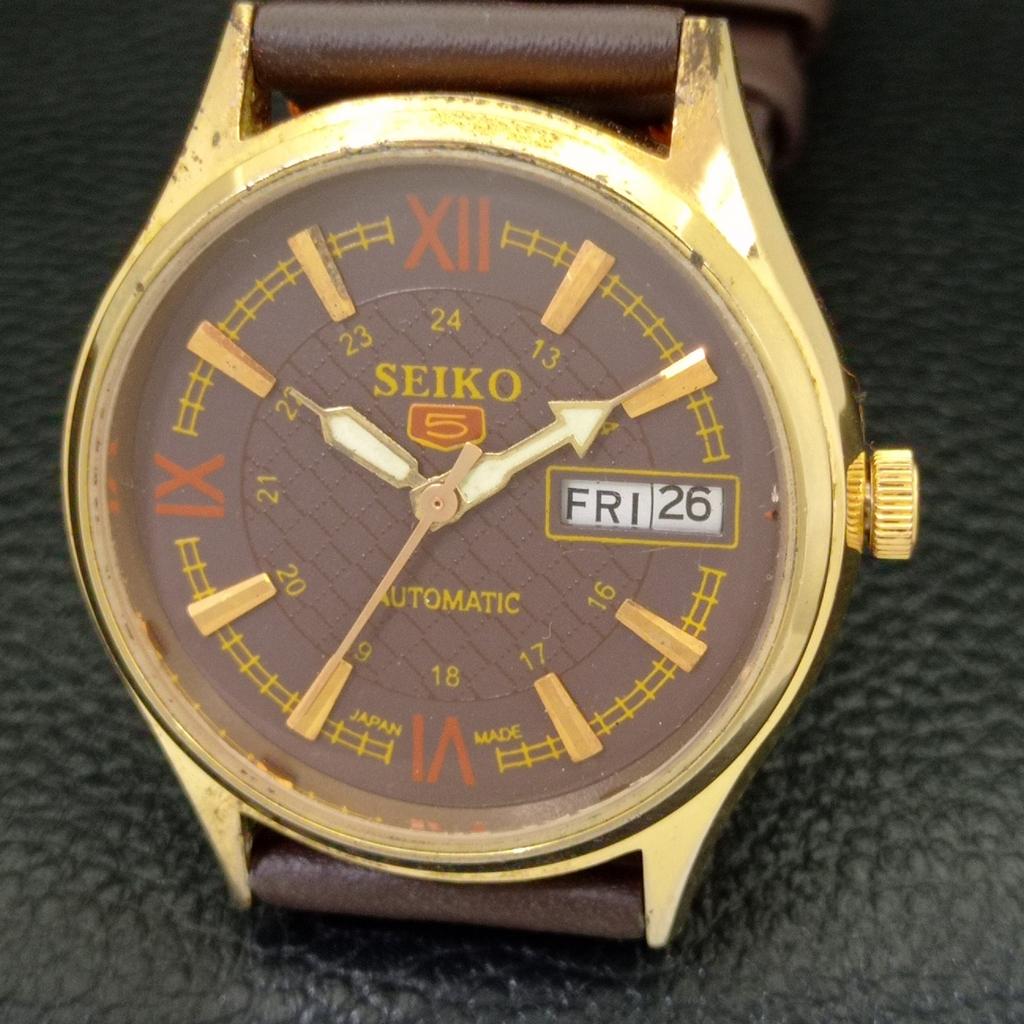 REFURBISHED VINTAGE SEIKO 5 AUTOMATIC JAPAN MENS BROWN DIAL WATCH a433722-2