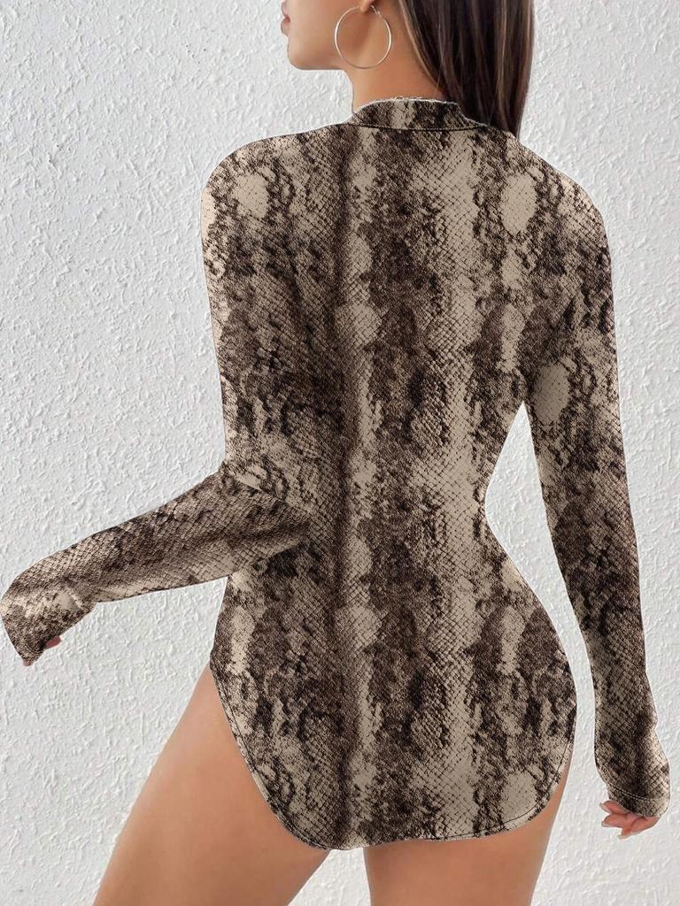 European-American Leopard Print Long Sleeve Jumpsuit for Women - 2024 Collection
