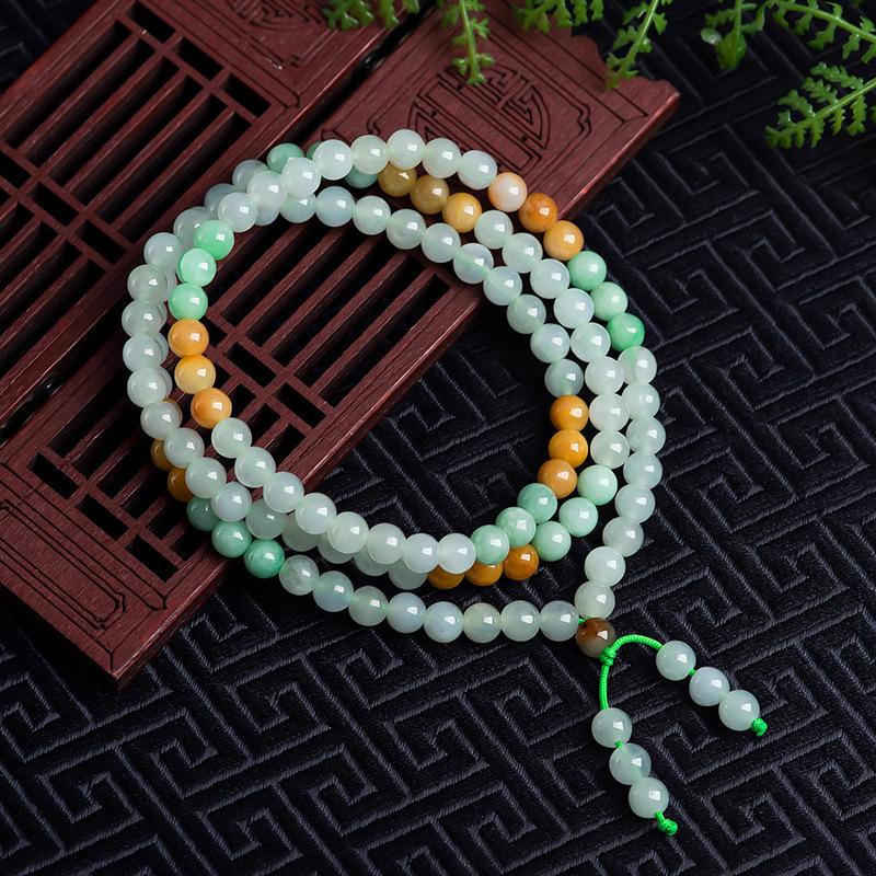 Natural Myanmar Jadeite 5.5mm Jade Bead Necklace Glutinous Ice Jade Bracelet Sweater Chain Women s Three-Ring Bracelet
