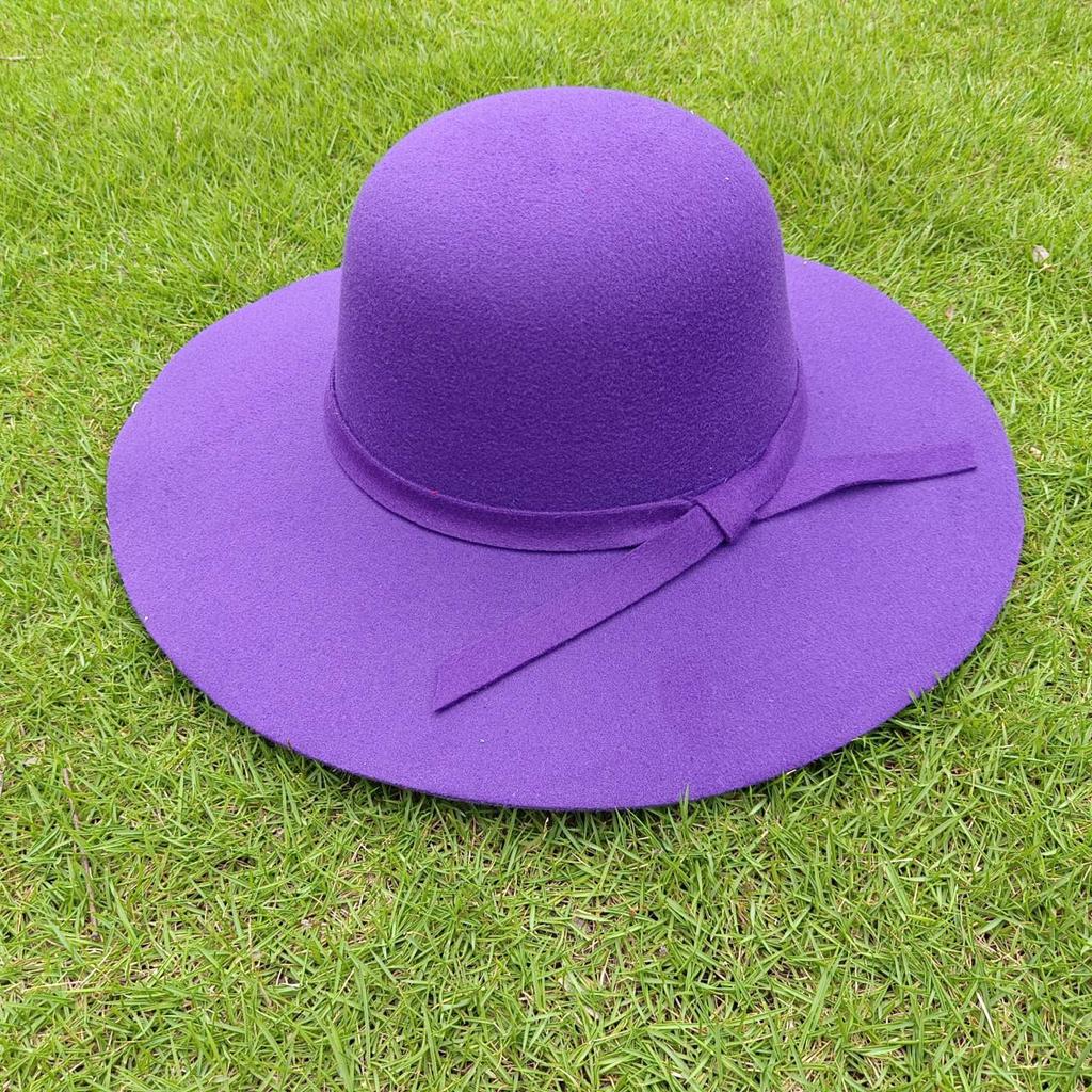 Female Hat French Retro Bowler Hat Women Wide-brimmed Wavy Fedora Hat Autumn and Winter Bow Hat Hat Adult Children Hat