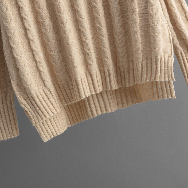 QICED Einfarbiger Pullover mit halbem Rollkragen und gedrehtem Anzug für Damen Herbst- und Wintermode Gestricktes zweiteiliges Damenbekleidungsset