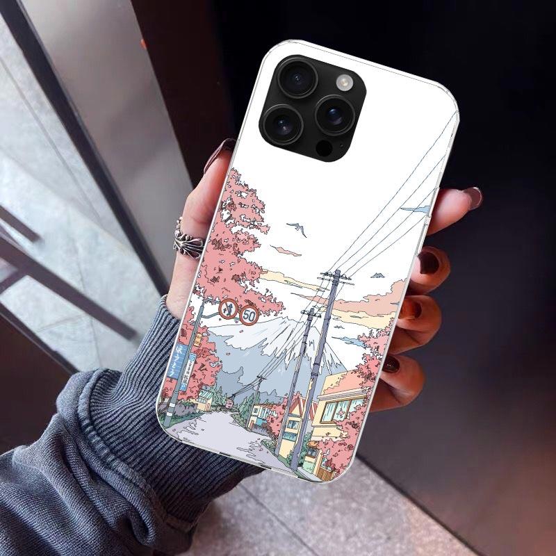 Anime Aesthetic Scenery Phone Case For iPhone 17 Air 16 15 Pro Max 14 Plus 13 Mini 12 11 Cover 7 8 SE Silicone Shell Print Funda