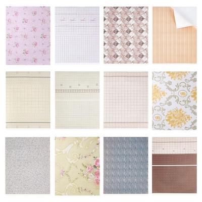OLYCRAFT 12 Sheets, 12 Colors Dollhouse Wallpaper, Wall Stickers, Light Colors, Paper, Self-Adhesive, DIY Dollhouse Decoration, Craft, Home Decor,