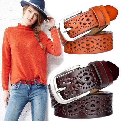 Fashion Ladies Real Cowhide Belt Personality Hollow Dress Belt Decoration Casual Real Cowhide Belt Delicate Ladies Belt
