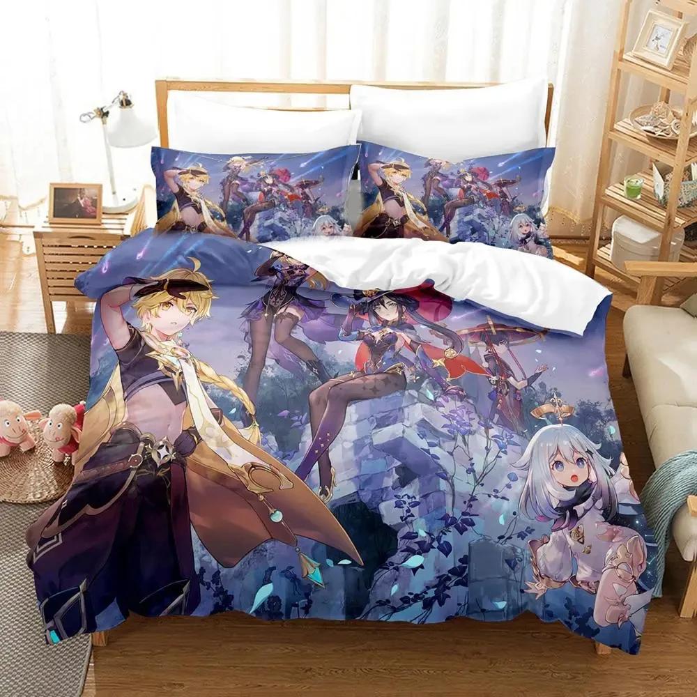 Anime Genshin Impact Arlecchino Bedding Set Duvet Cover Bed Set Quilt Cover Pillowcase Comforter king Queen Size Boys Adult