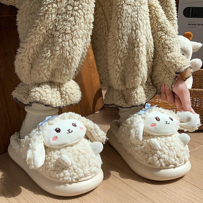 Women's cartoon cotton slippers autumn and winter new warm plush home indoor fluff outer wear women's cotton shoes