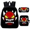 Angry Geometry Dash Cartoon Print Children Backpack 3Pcs Set Boys Girls School Bags Large Capacity Bookbag Back To School Gifts