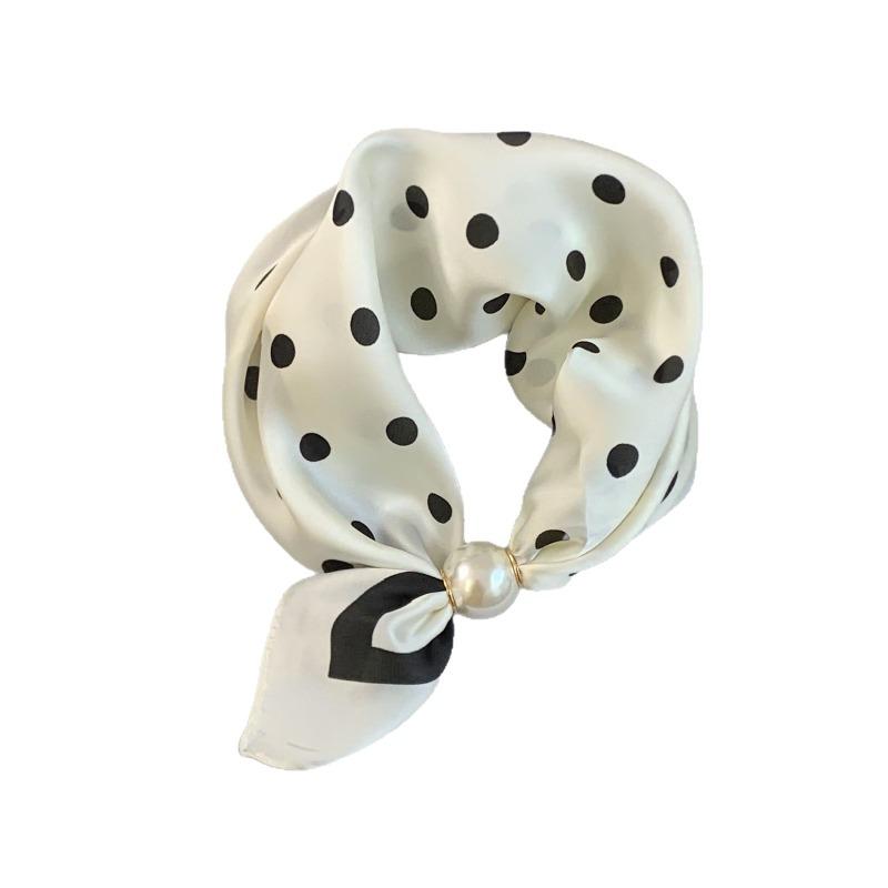 Silk scarf new pearl necklace spring and summer thin magnetic buckle lazy silk scarf women's pendant scarf collarbone chain