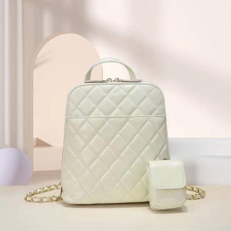 First Layer Cowhide Small Fragrant Wind Women'S Backpack Leather Embroidery With Small Mobile Phone Bag Tide Backpack