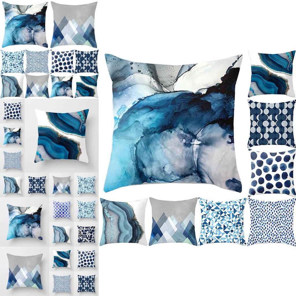 Stylish Blue Simple Pattern Pillow Cases For Sofa Car Waist Throw Cushion Cover