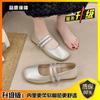 French small leather shoes women's summer 2025 new thick heel gentle wind with skirt ballet square head Mary Jane single shoes