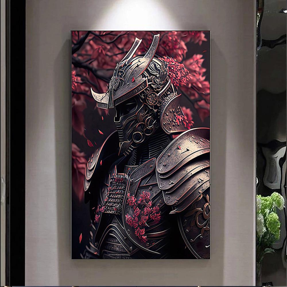 Japanese Anime Samurai Sakura Warrior Figures at Sunset Art Painting Wall Canvas Posters Prints for Room Home Decor Frameless