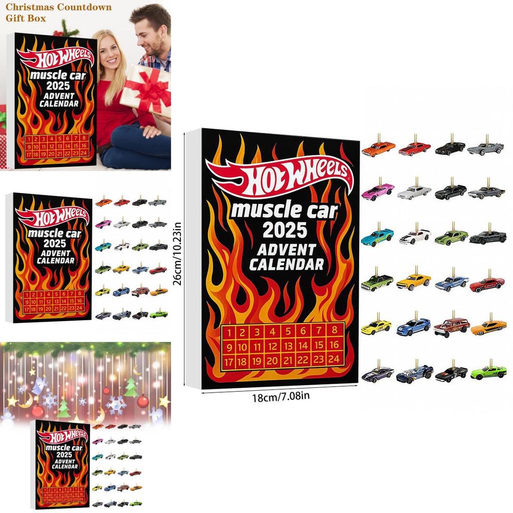 Calendario dell'Avvento di Natale Muscle Car Con Ornamenti in Acrilico per Feste