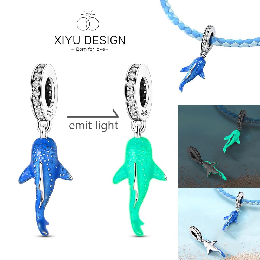 

Copper Luminous Firefly Charms Beads Lovely Blue Shark Pendant Fit Original Bracelet Diy Women Jewelry Gift