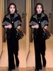 Velvet Plaid Patchwork Women's Suit: Trendy Fall/Winter Age-Reducing Two-Piece Set